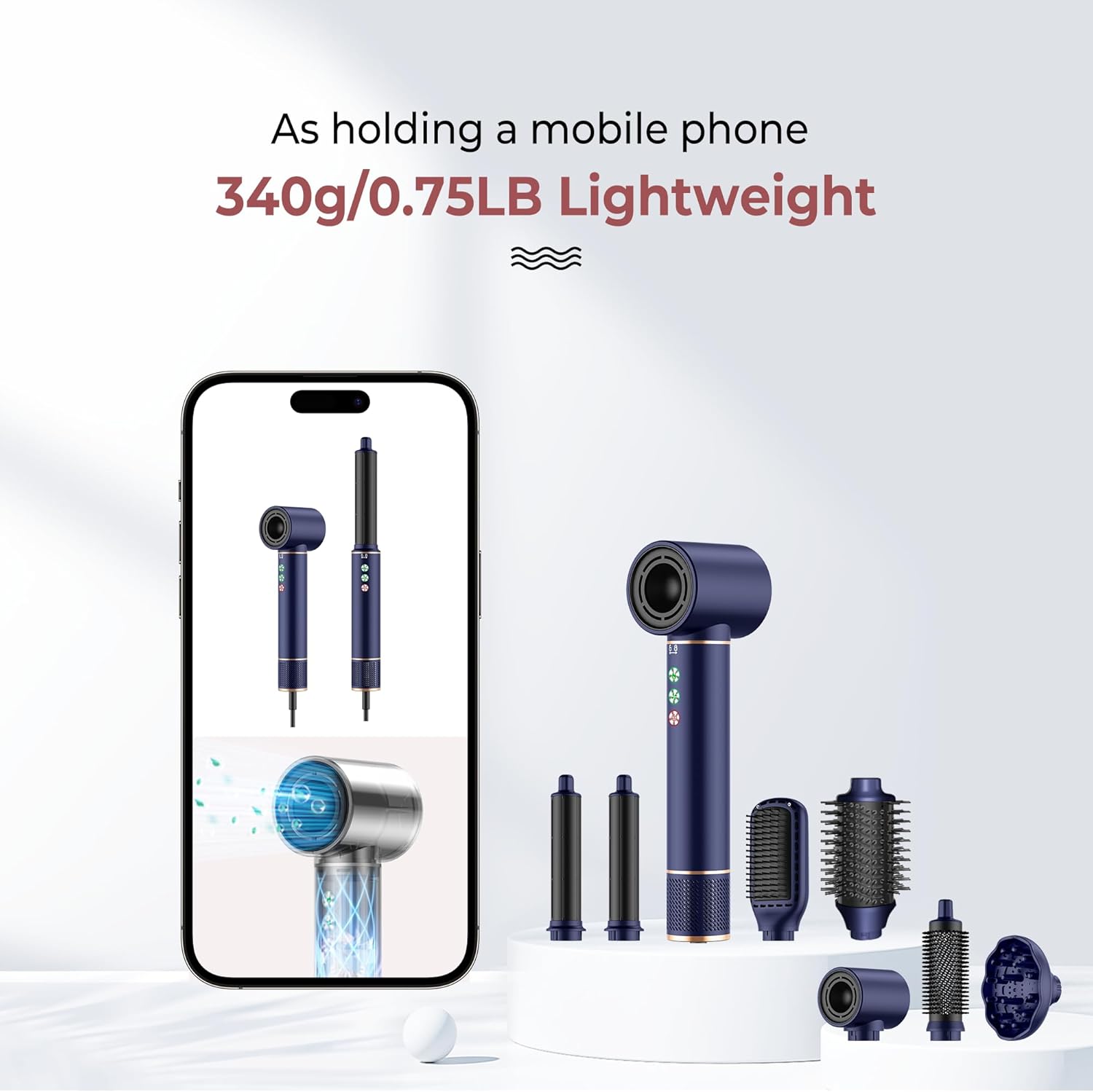 Air Styler 7 en 1 - 110000 tr/min - 20M/S - 320M ions, brosse, sèche-cheveux, boucleur