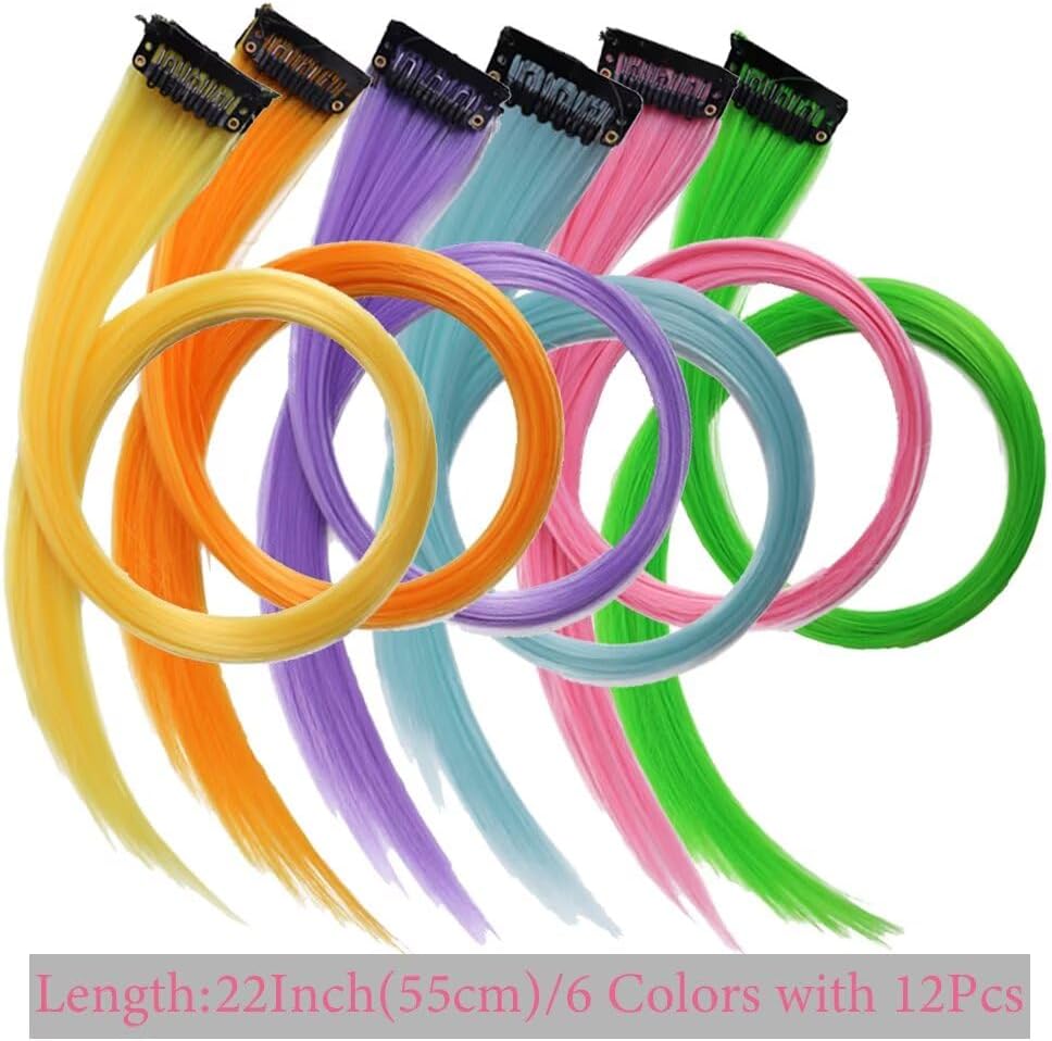 Extensions cheveux - mèches à clips - 55 cm - 12 couleurs variées enfants