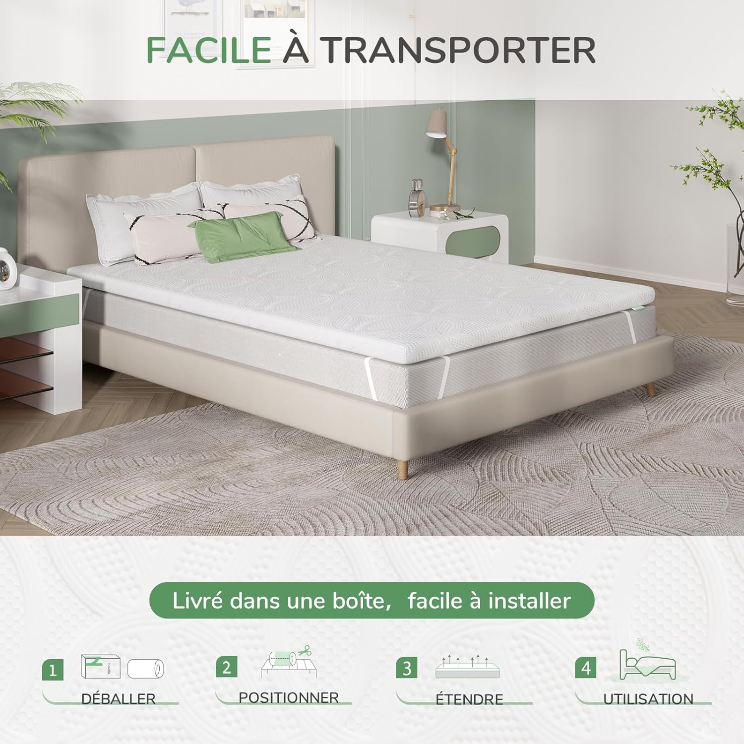 Novilla - surmatelas gel mémoire de forme - 120x190 cm - 5 cm, housse lavable, antidérapant