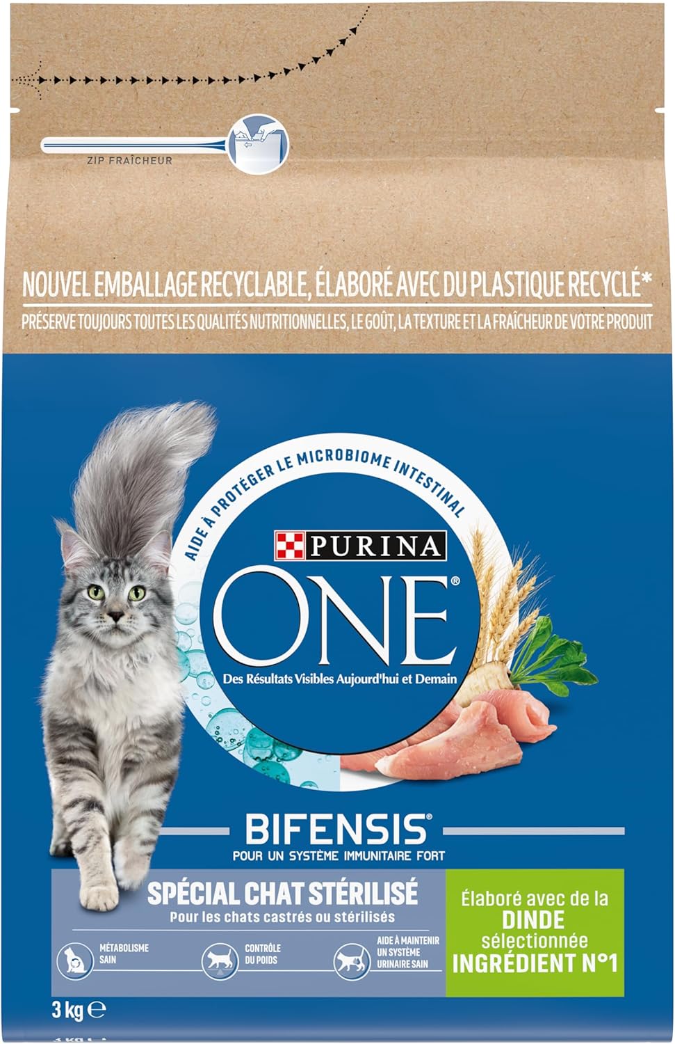 Purina One - Chat stérilisé - 3kg - Dinde, alimentation complète