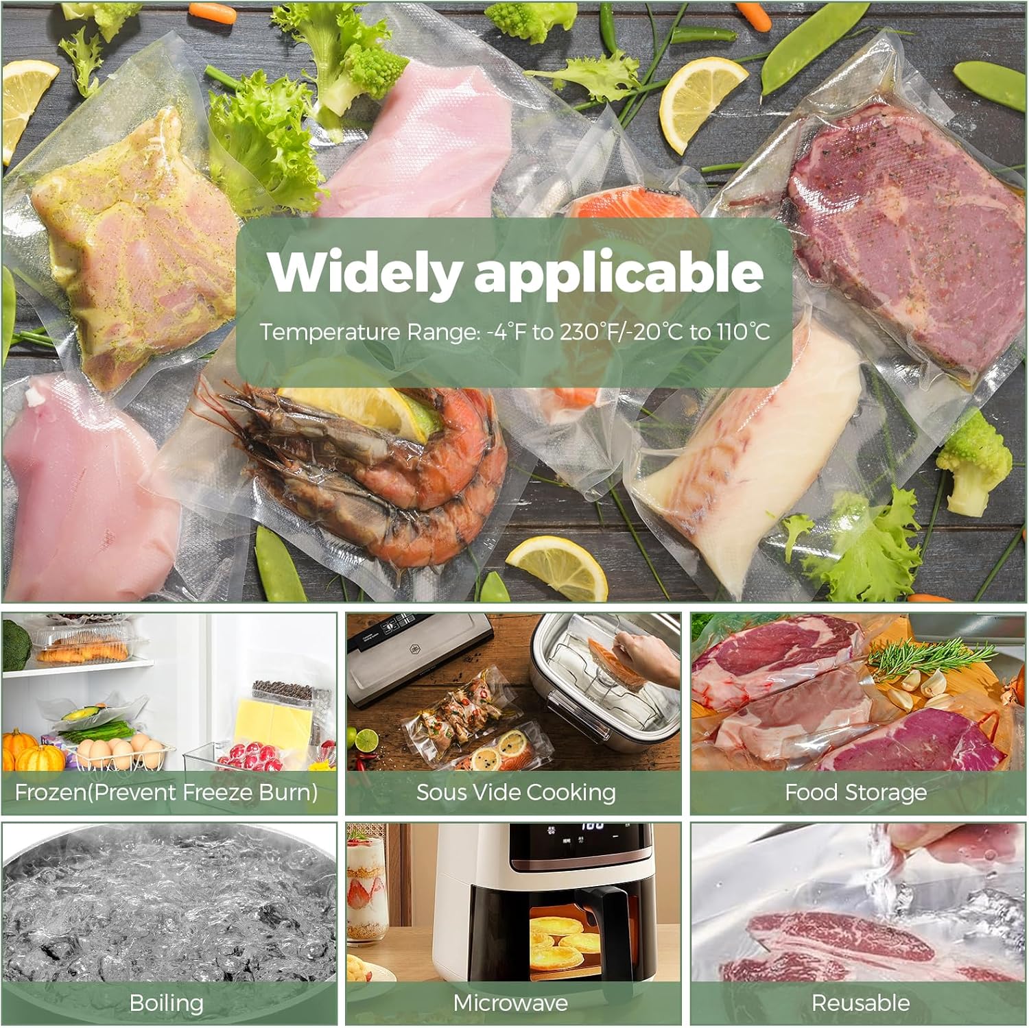 Sac sous vide alimentaire - pack 6 rouleaux - 28/25/20x300cm - sans BPA