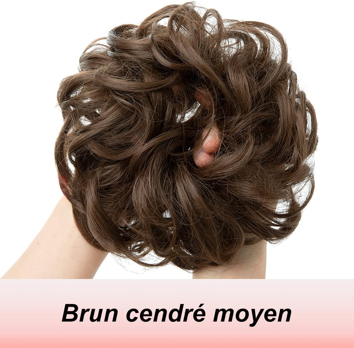 JJstar - Chignon Postiche bouclé, élastique, brun cendré, cheveux synthétiques