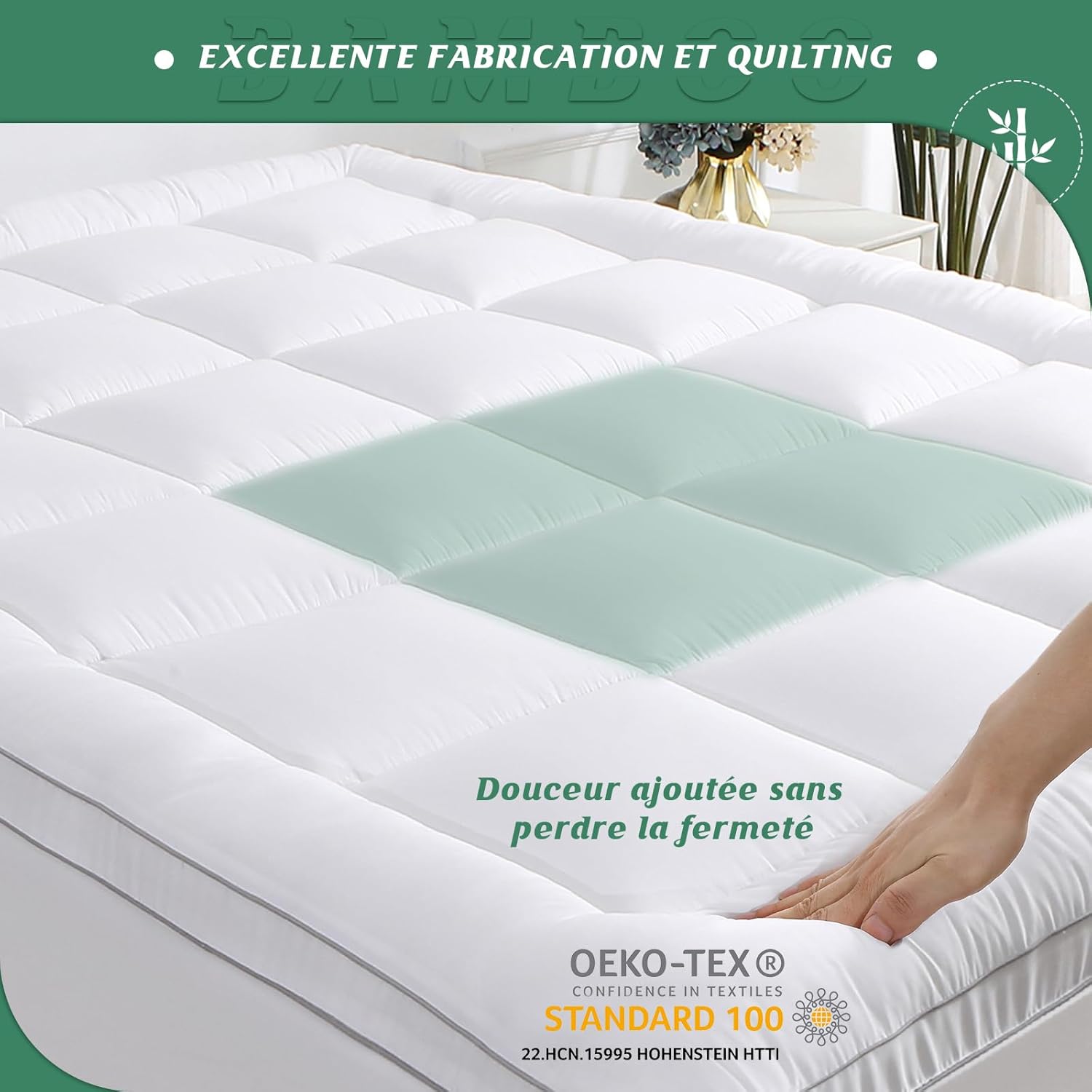 GRT - Surmatelas 135x190 cm - 6 cm, bambou, ultra-doux, respirant