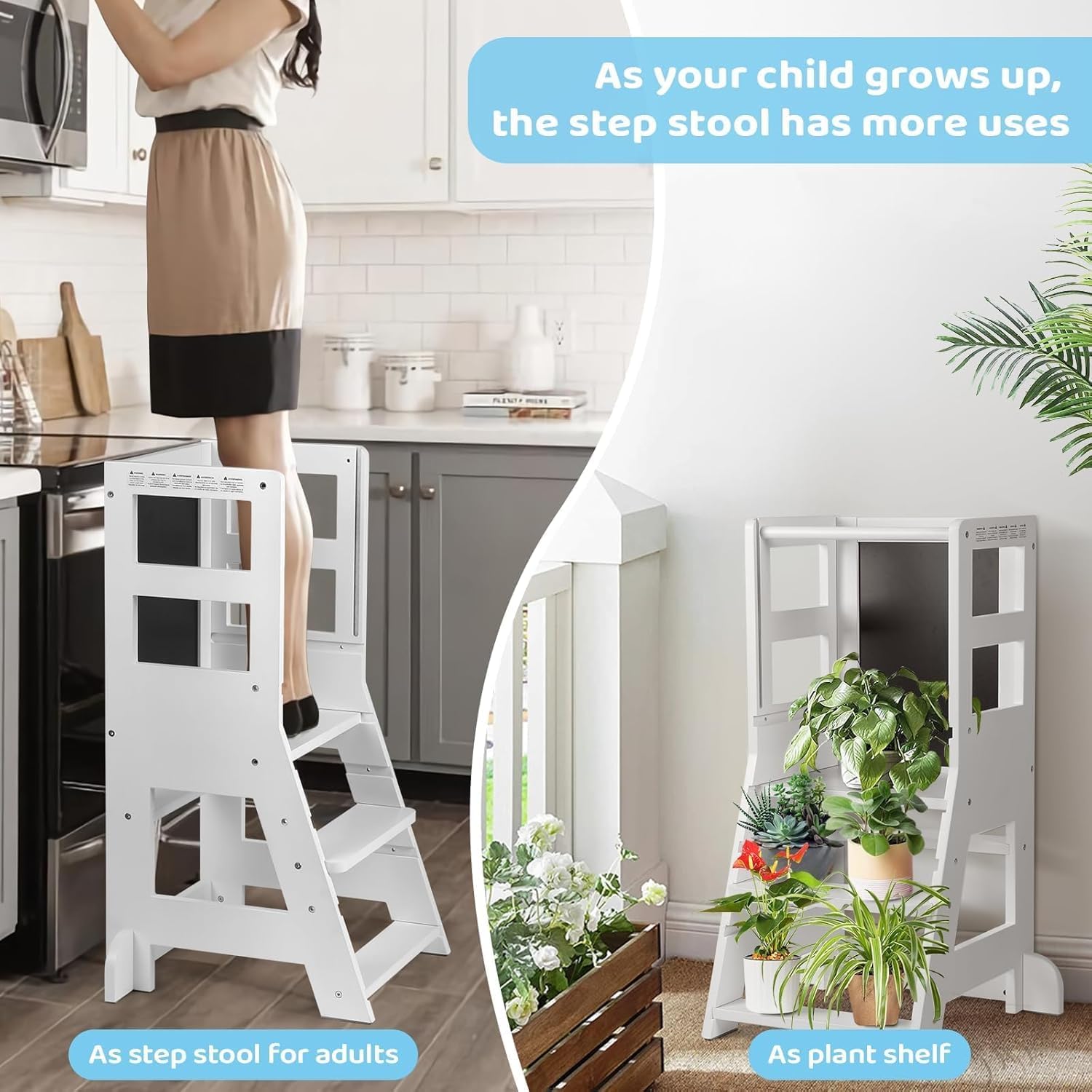 KIDINIX - tour Montessori 3 hauteurs - blanc - tableau magnétique et craies - KIDINIX