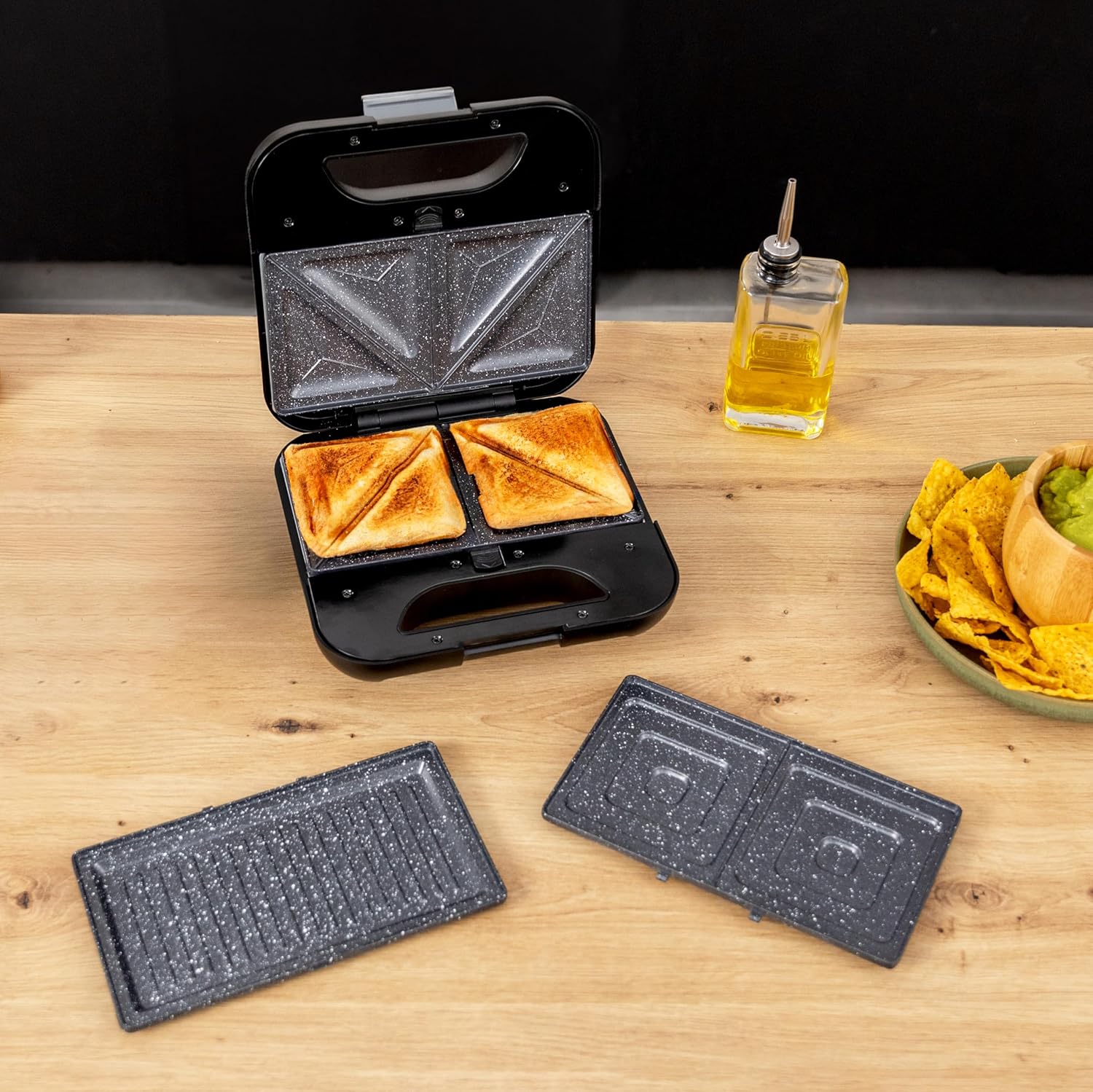 Cecotec - Rock'nToast Combo - 2 sandwiches - 800W, 3 plaques, inox, sans PFOA