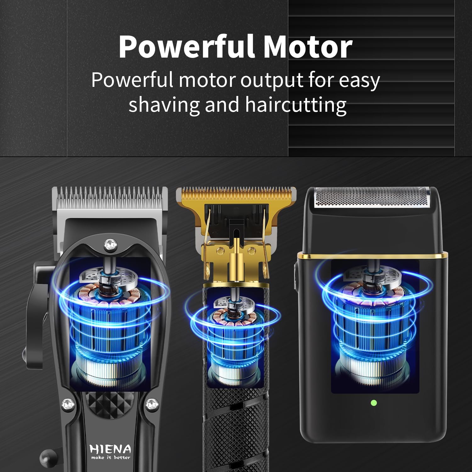 HIENA - Tondeuse Pro sans fil - kit complet, lame acier, 3 pcs