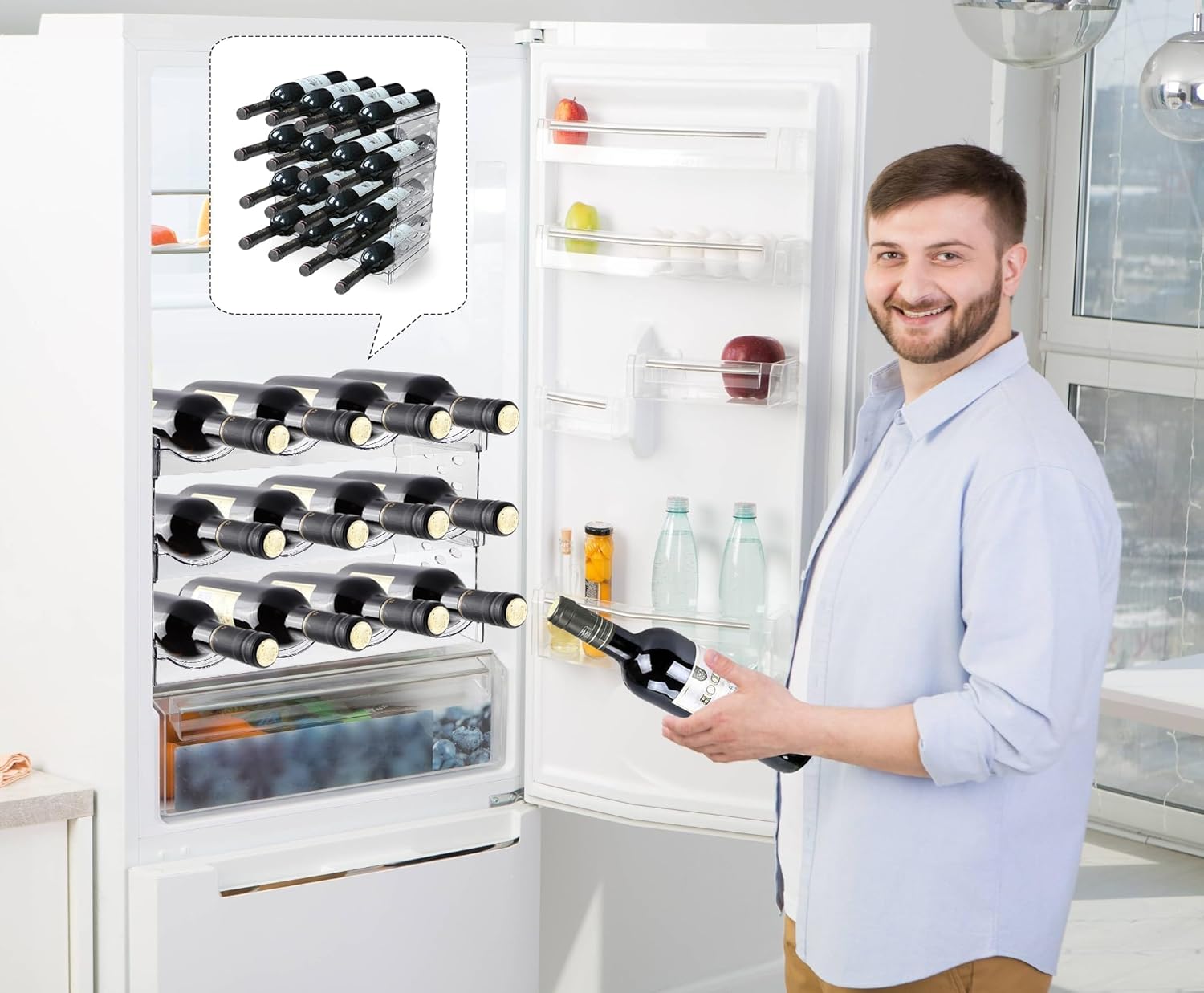 Range-bouteilles empilable plastique - 8 bouteilles - pour frigo et cuisine