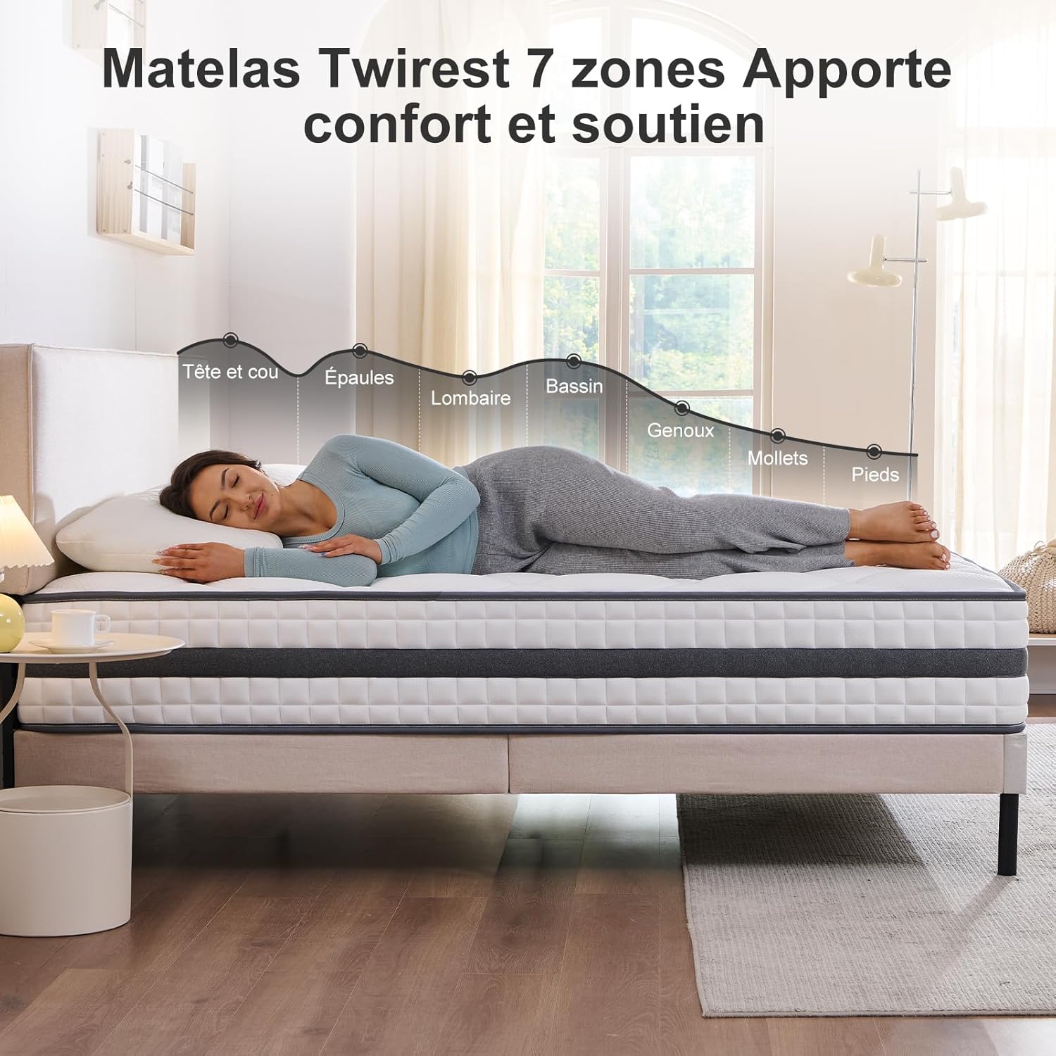 Matelas hybride 160x200x25 cm, mémoire de forme, ressorts, peau douce, respirant