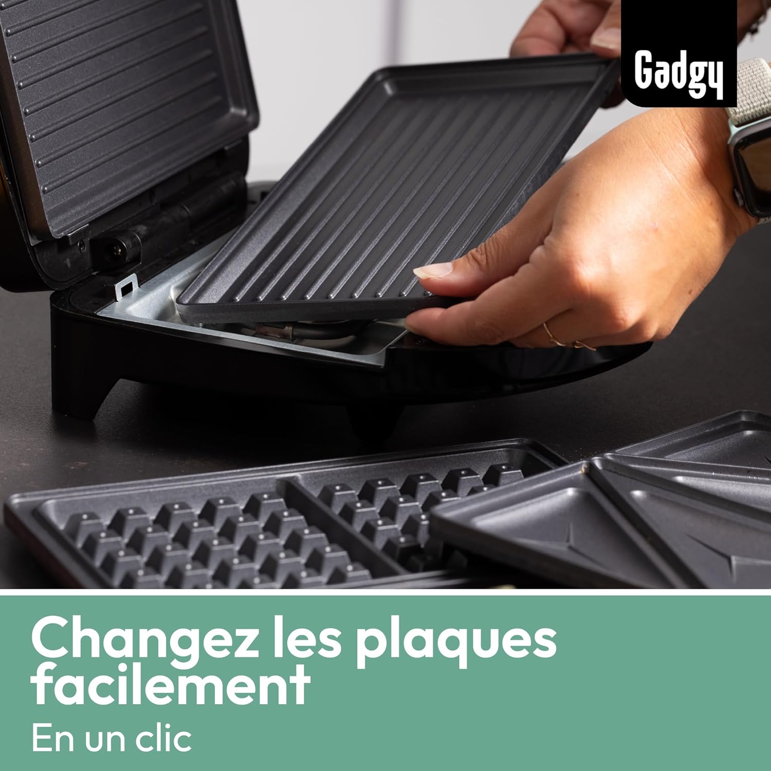 Gadgy - Gaufrier 3-en-1 - Multifonction avec plaques amovibles, poignée cool touch, pieds antidérapants