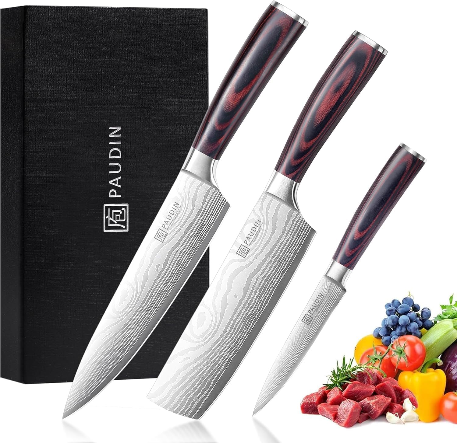 PAUDIN - Set de couteaux (série chef) - 20/17/13cm - inox allemand, manche bois