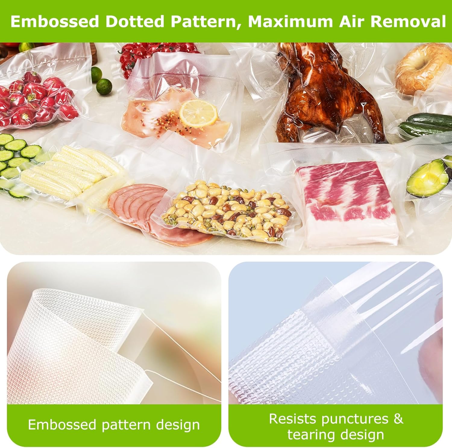 Bonsenkitchen - sacs sous vide VB42 - 20/28x500cm - sans BPA, conservation et cuisson