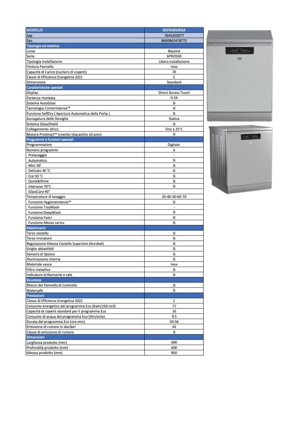 Beko - lave-vaisselle série 36640 - 60 cm - inox, économique, BDFN36640XA