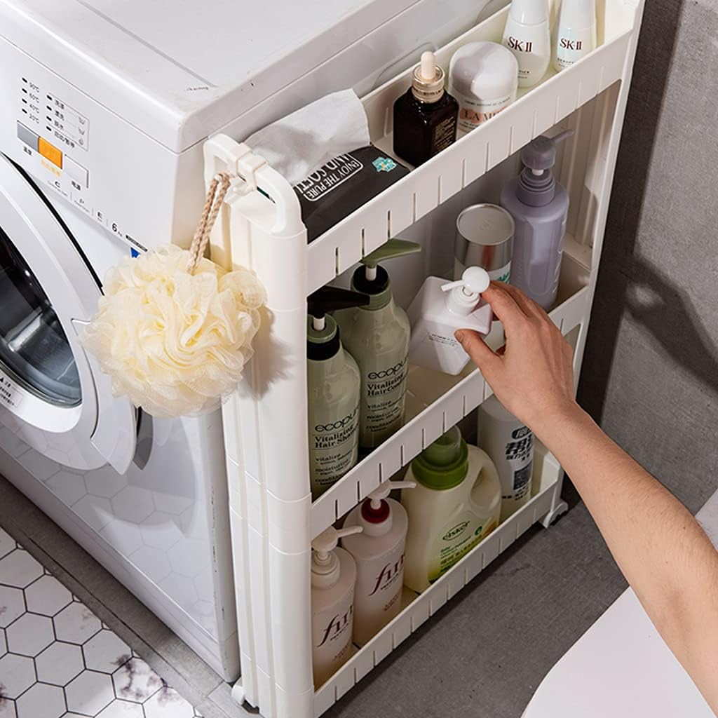 Chariot de rangement - 3 niveaux - plastique, 10 cm large, blanc, mobile