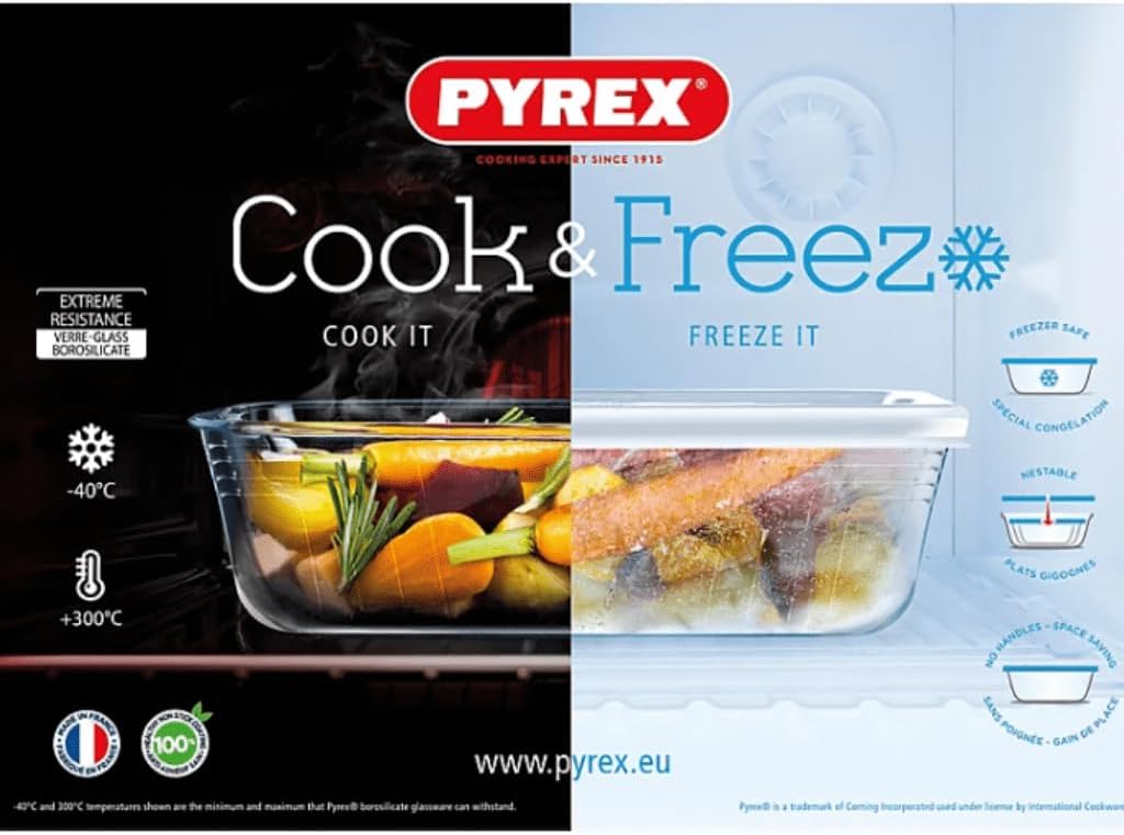 Pyrex - Cook & Freeze - 19x14 cm - plat verre avec couvercle, lot de 2, 0.80 L