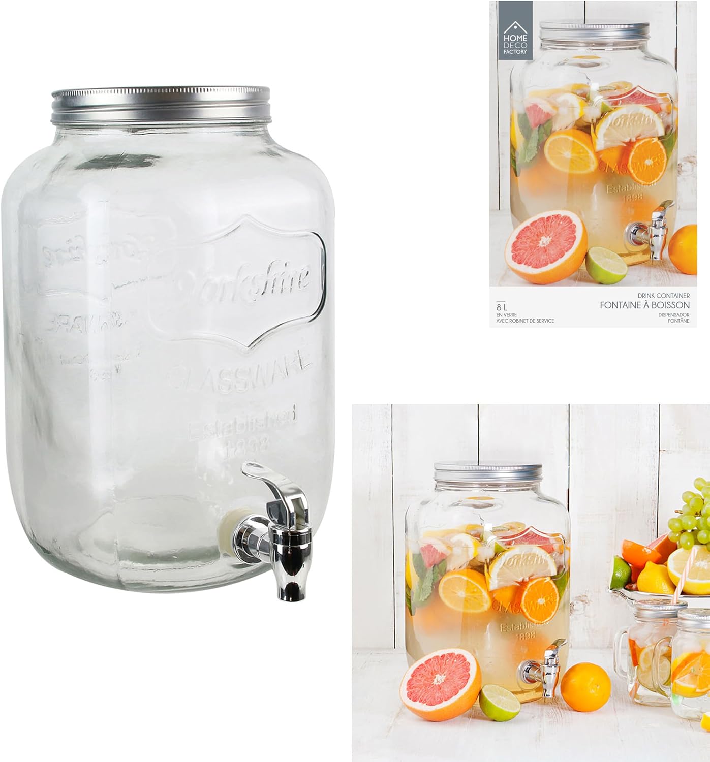 HOME DECO FACTORY - Fontaine à boisson 8L - large ouverture, robinet, KV7177