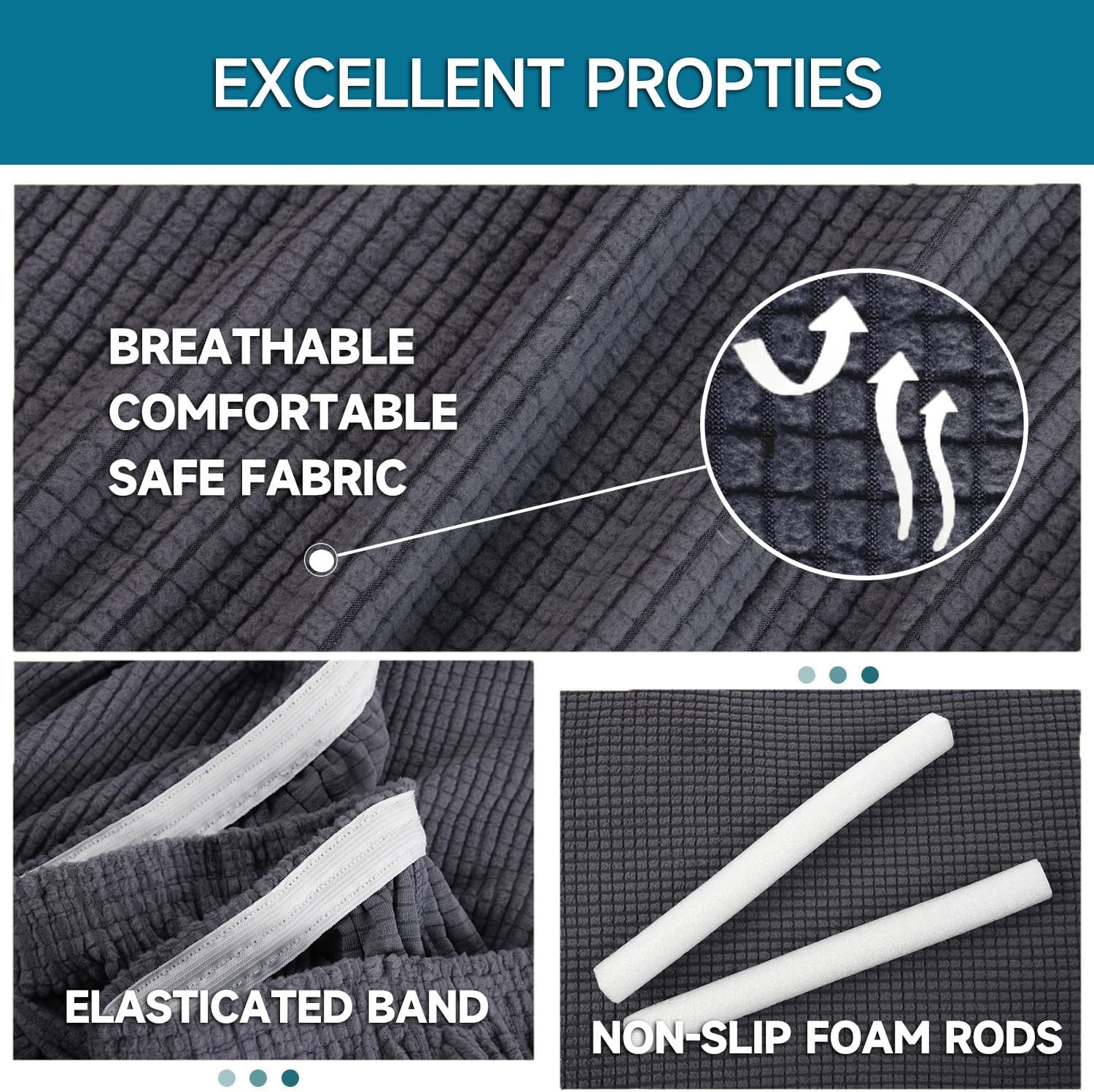 Housse canapé extensible 4 places, gris foncé, lavable, antidérapant