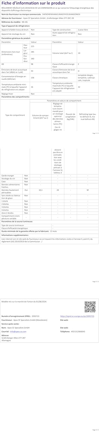 Enventor - Mini frigo 10L - refroidissement/chauffage, 12V/220V, compact