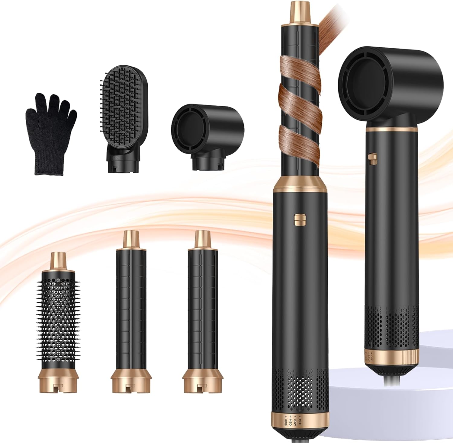 Brosse soufflante 6 en 1 - 1000W - boucleur 30mm - vitesse réglable