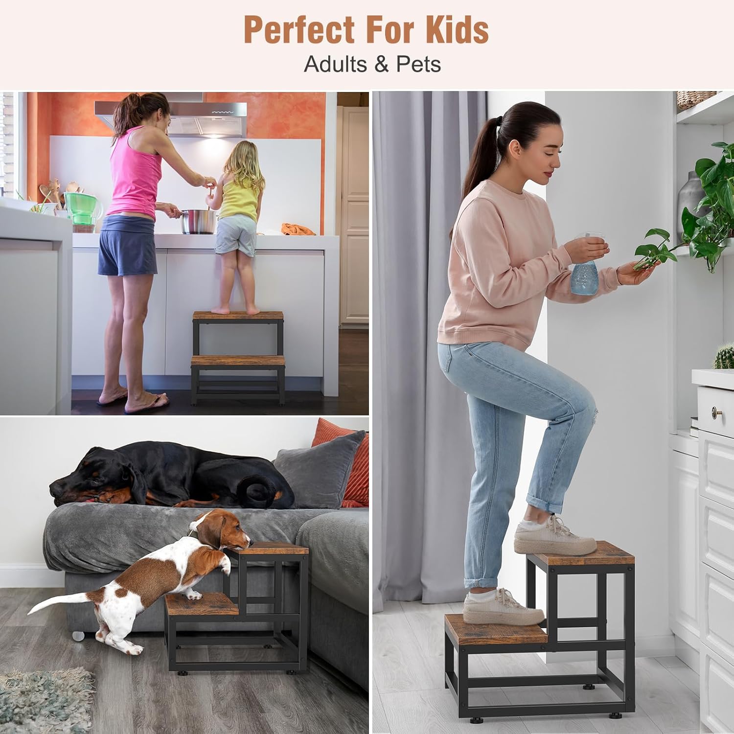 LIANTRAL - marchepied 2 marches - acier/bois - charge 227kg, antidérapant