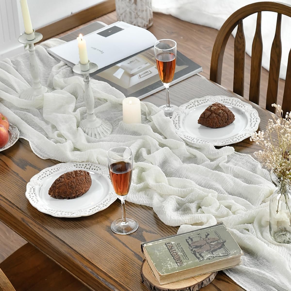 Artoid Mode - Chemin de Table Bohême - 300 cm - mousseline blanche, déco mariage