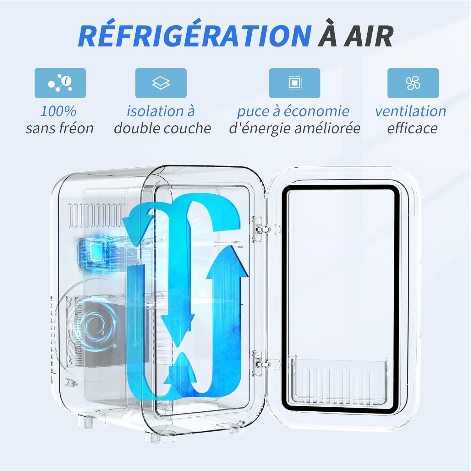 YASHE - mini réfrigérateur 6L - 220-240V AC/DC, portable, bleu