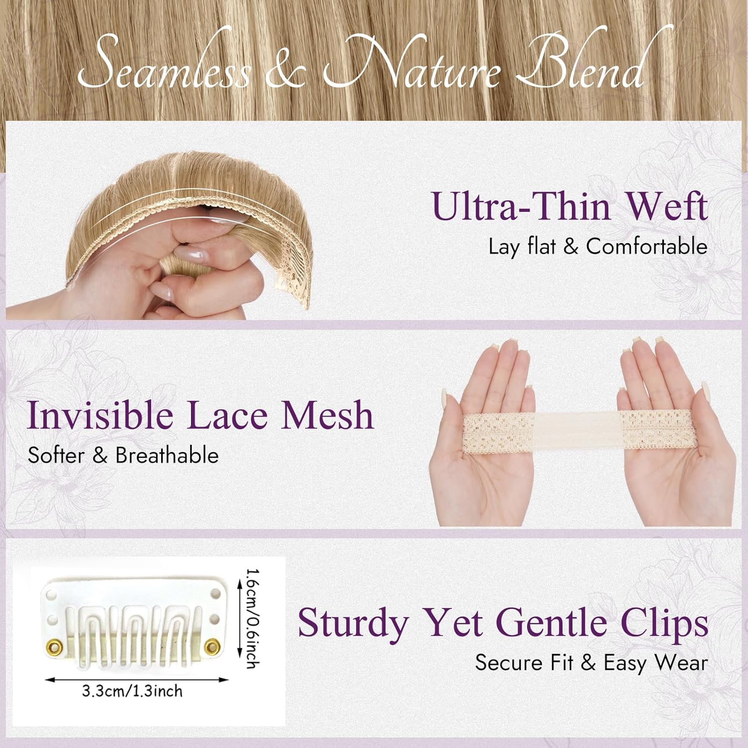 BARSDAR - Extensions à clips ondulées 50cm blond synthétique - 5 pièces, moyen blond mixte