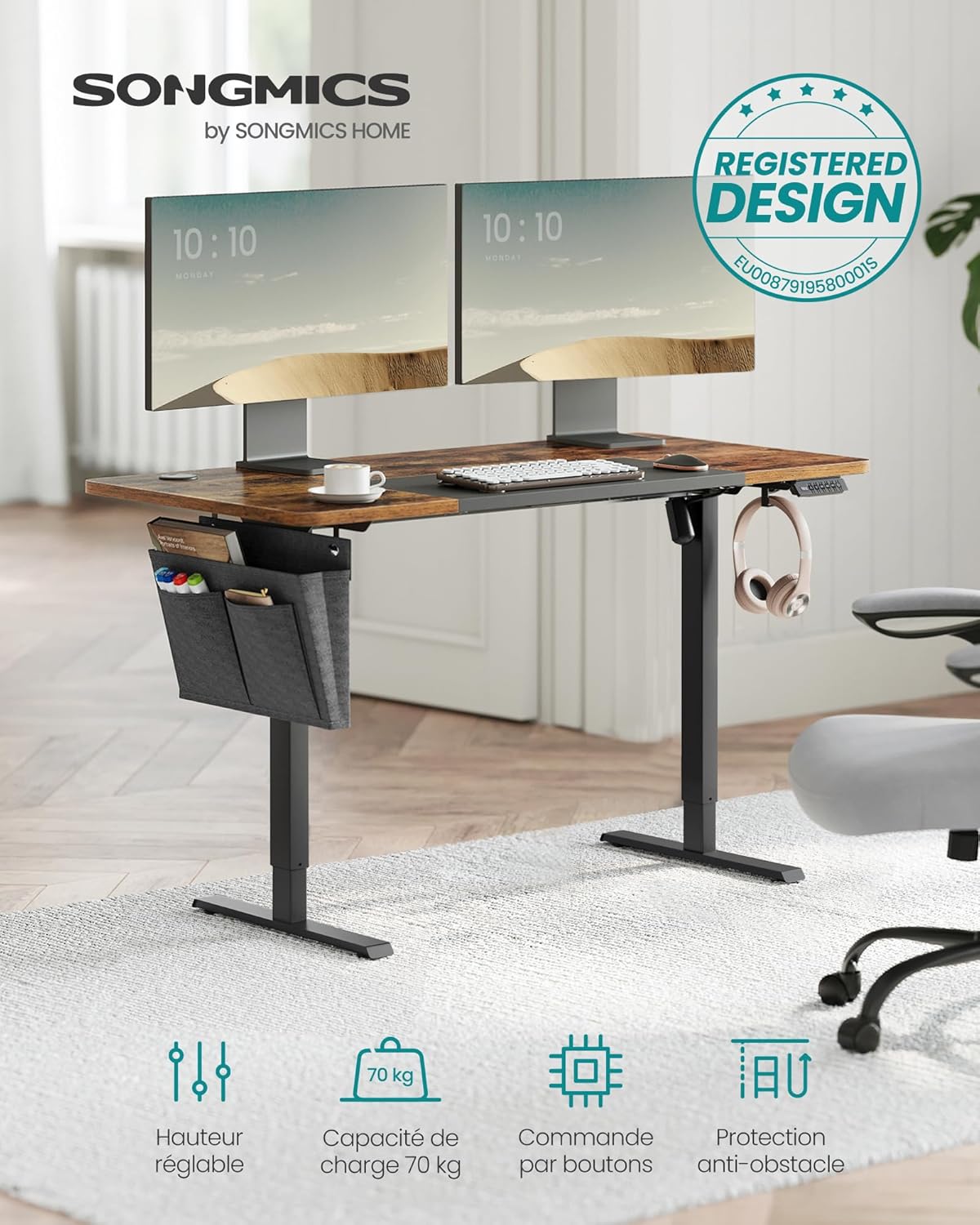 SONGMICS - bureau électrique LSD015X01 - 120x60 cm - réglable, mémoire 4 hauteurs