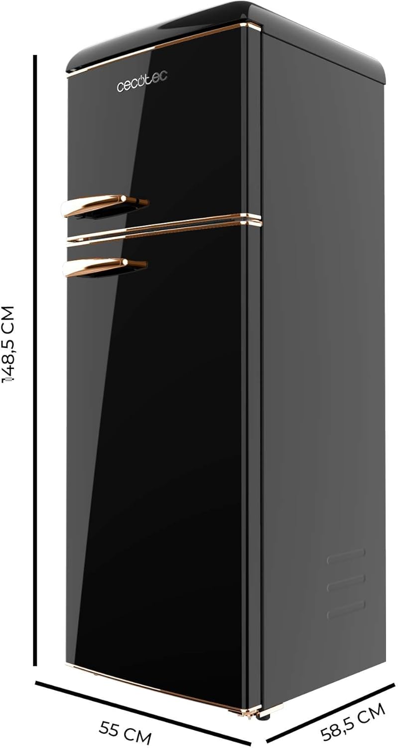 Cecotec - Bolero CoolMarket 2D Origin 215 - 215L, 148x55cm, LED, poignée chromée, étagères verre, noir