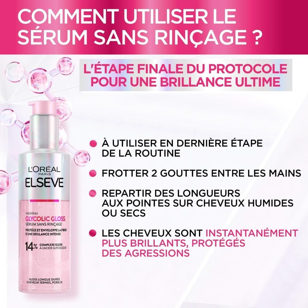 L'Oréal Paris - Elseve Glycolic Gloss - 150 ml - sérum brillance cheveux, acide glycolique