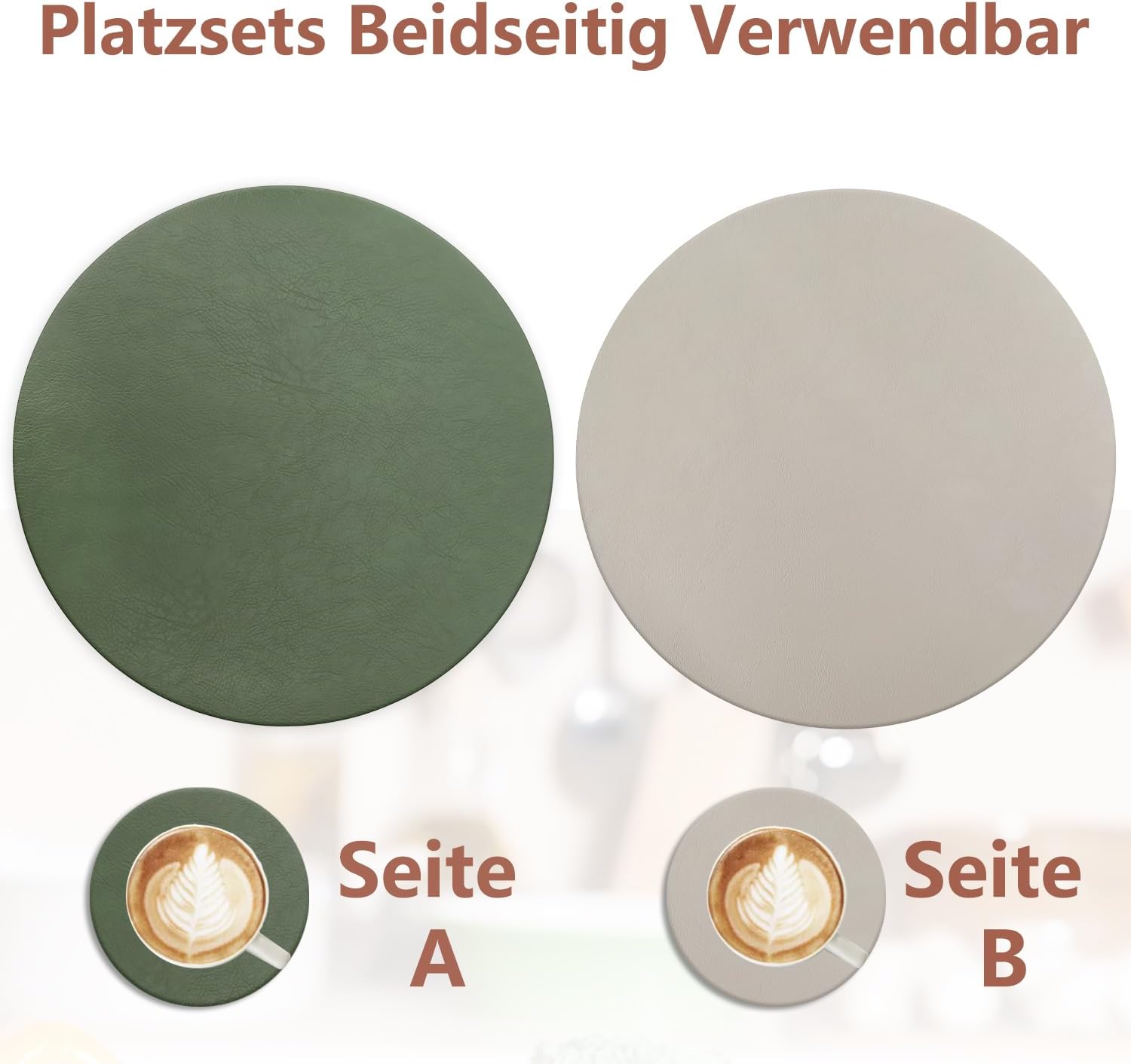 Set de table - lot de 6, cuir PU, 36x36cm, lavable, antidérapant