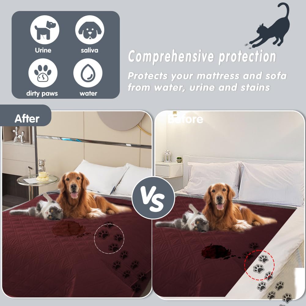 DUJUIKE - housse canapé imperméable, antidérapante, rouge, 132-208cm