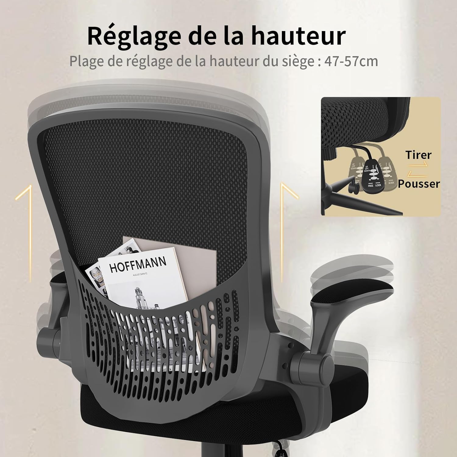Naspaluro - chaise de bureau ergonome - accoudoirs réversibles, soutien lombaire, maille respirante, hauteur réglable