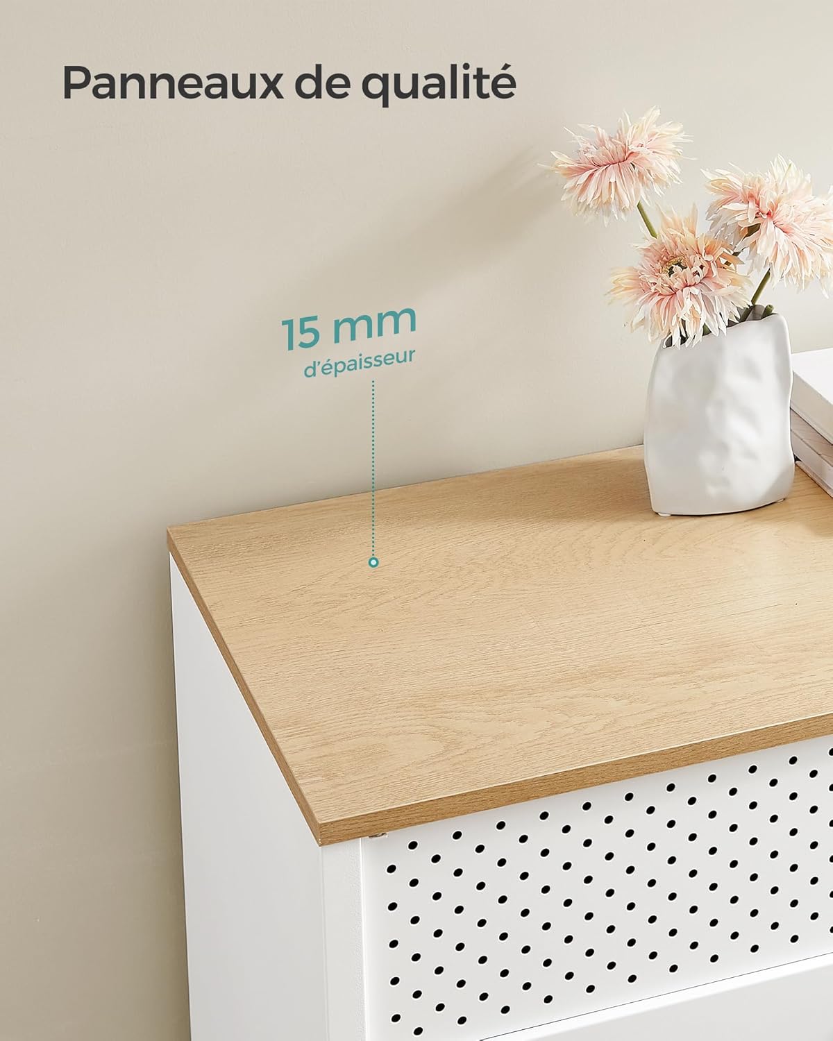 SONGMICS - Buffet double porte métal, 40x80x76cm, bois/blanc, LSC102W57