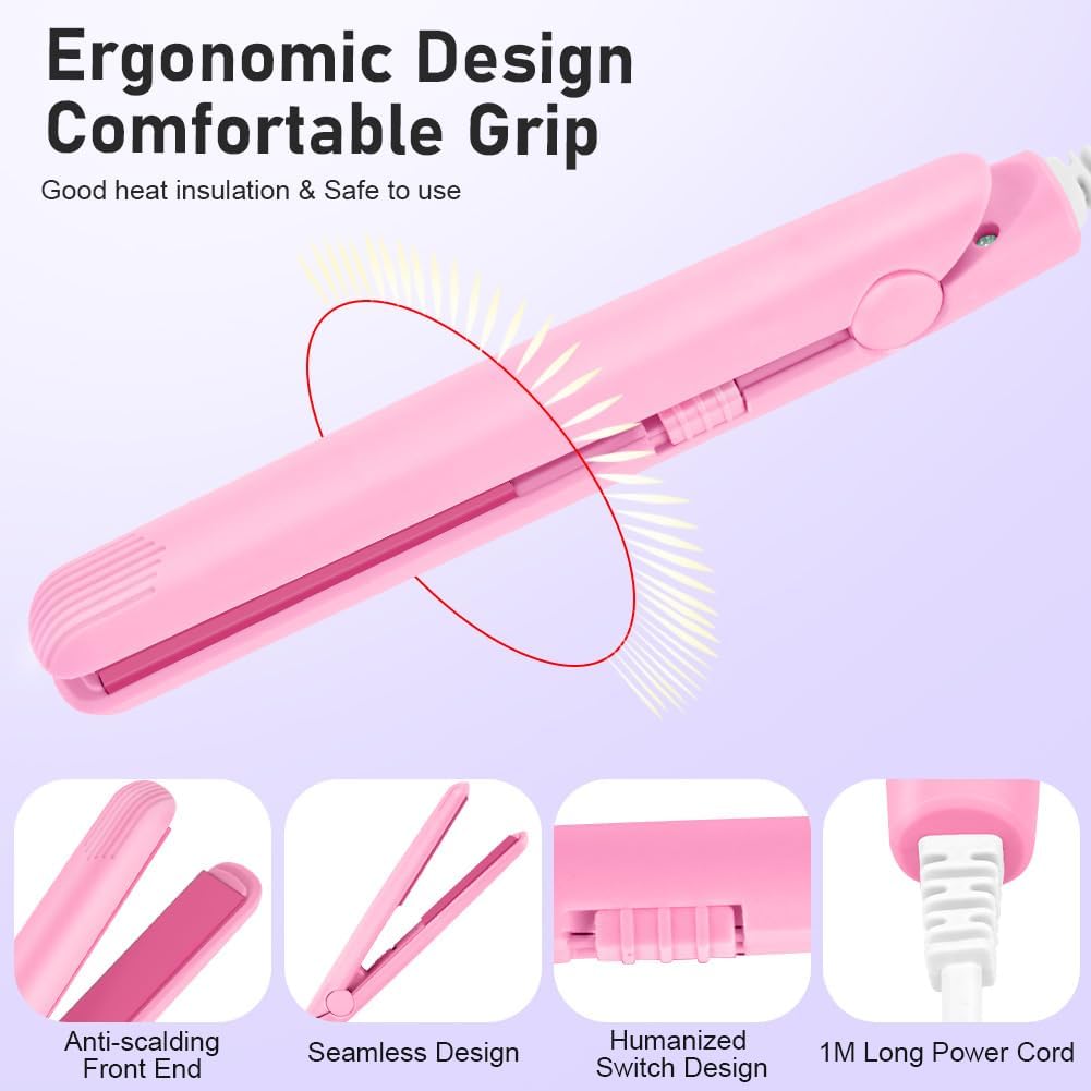 LOPHE - Mini fer à lisser 2-en-1, tension 110-220V, chauffe 10s, compact