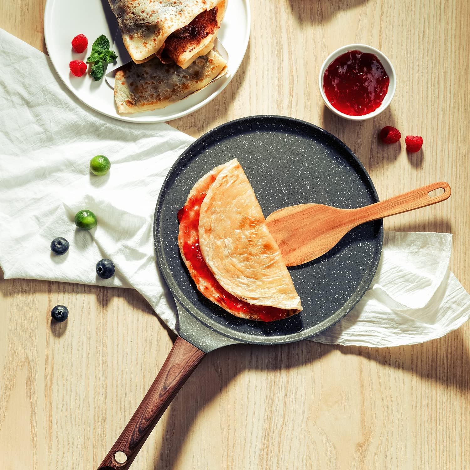 SENSARTE - poêle à crêpes série granit - 30 cm - revêtement antiadhésif induction, poignée ergonomique