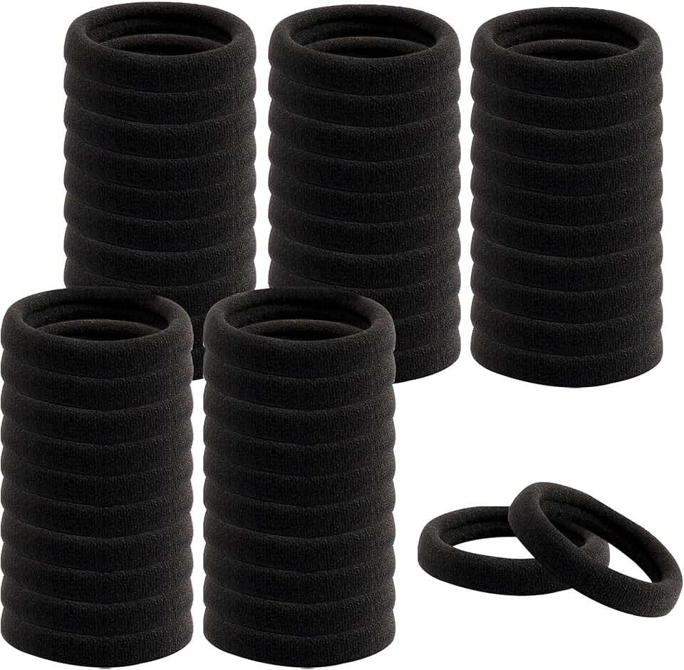 Élastiques cheveux – lot 100 pcs – épais sans couture noir – polyester