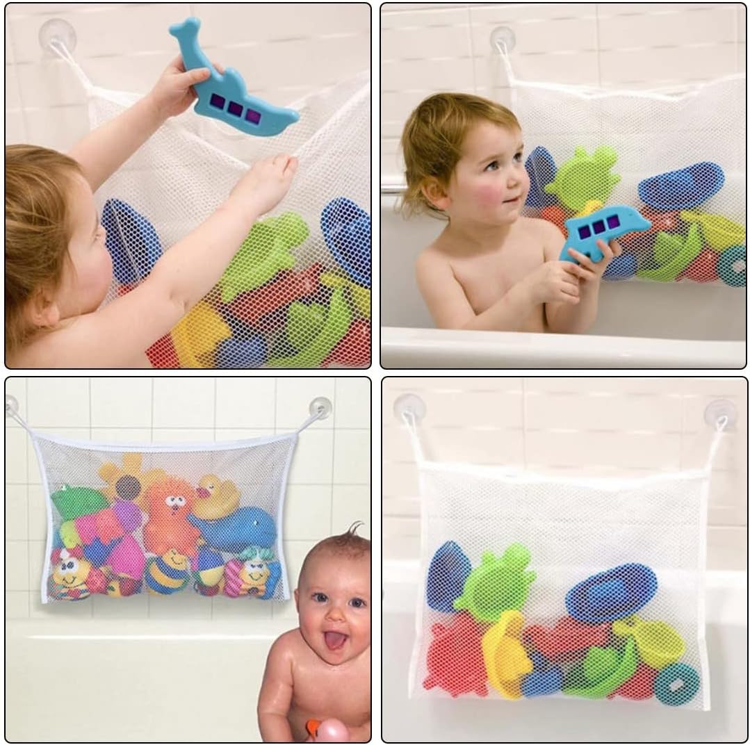 Filet de bain rangement jouets, animaux marins, 2 ventouses, lavable, sans perçage