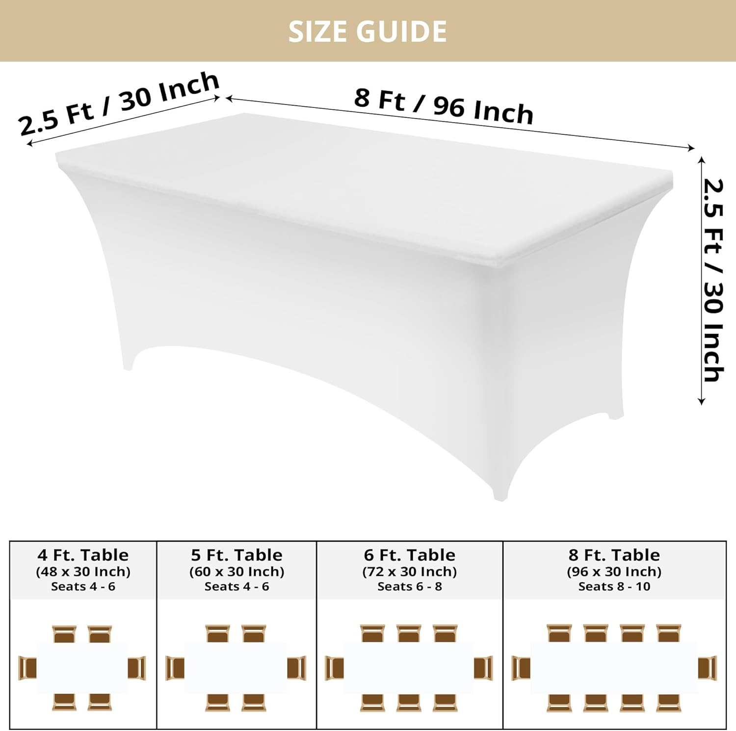 Utopia Kitchen - nappe extensible - 244 cm - polyester spandex lavable, lot de 2, Blanc