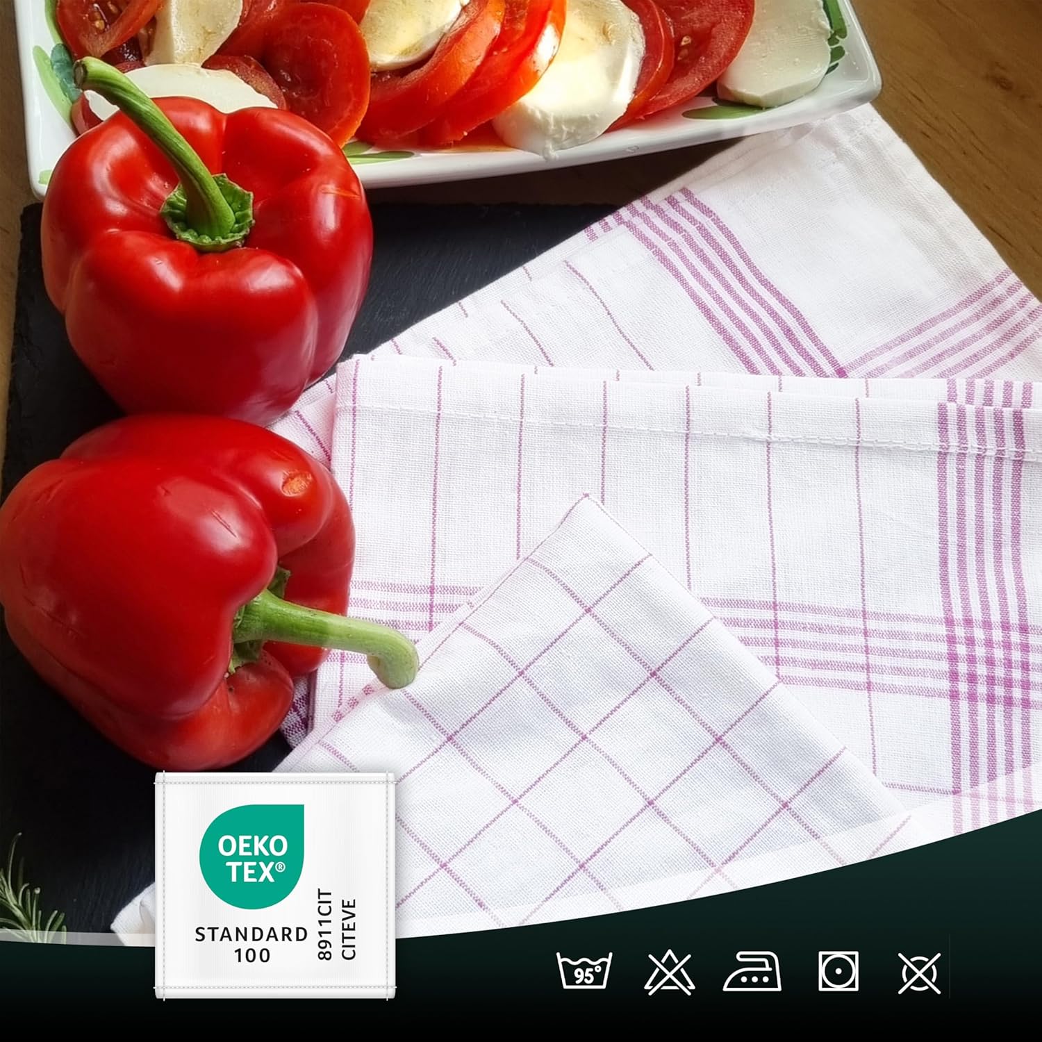 ZOLLNER - Set torchons cuisine carreaux rouges - 50x70 cm - coton