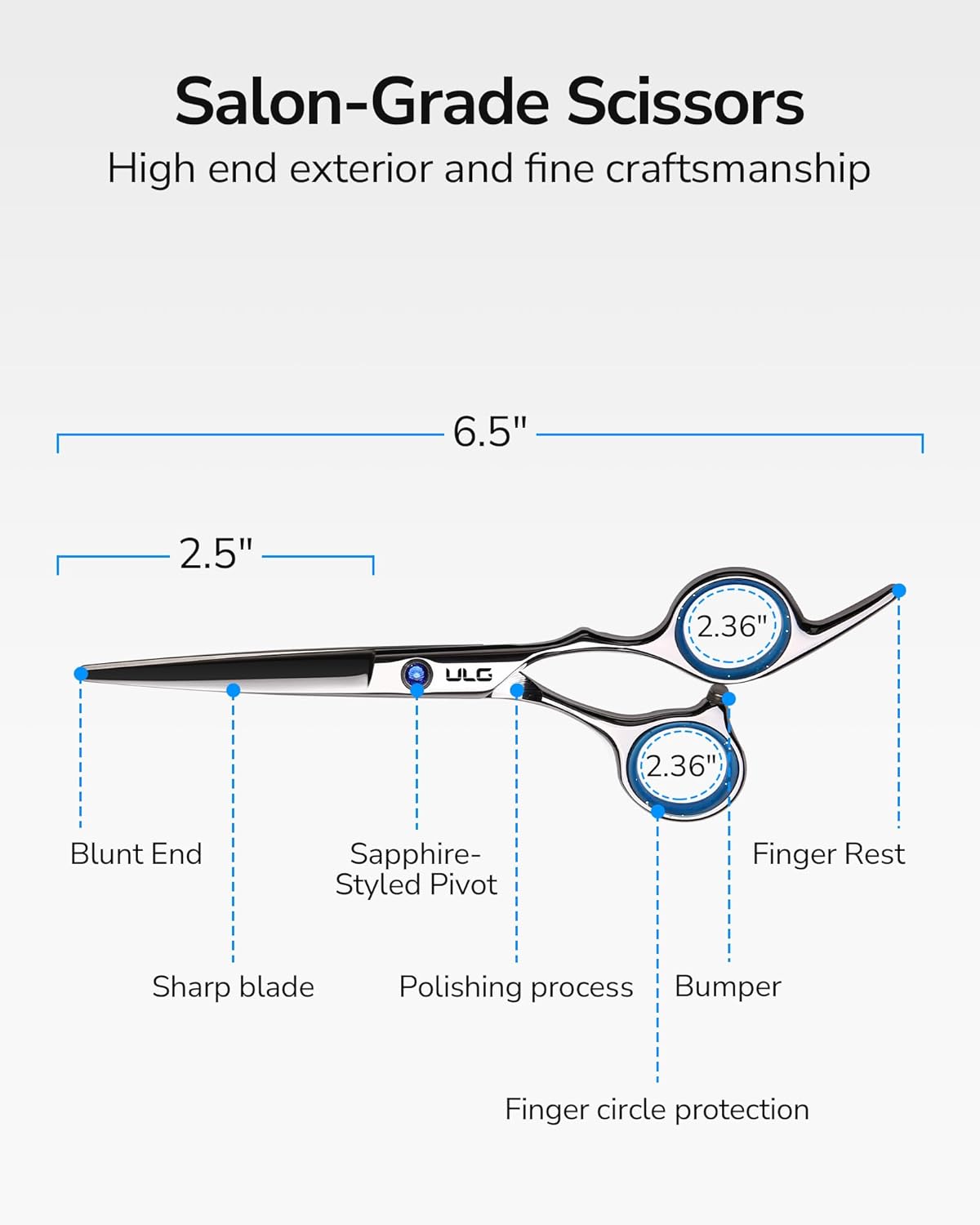 ULG - ciseaux de coiffure professionnels 16,5 cm acier japonais, pour droitiers