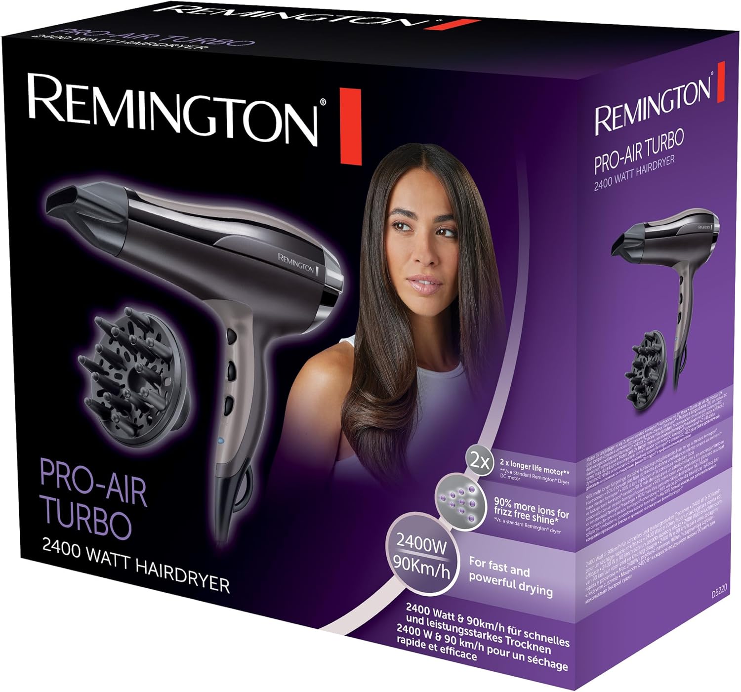 Remington - Pro-Air Turbo - compact - 2400W, ionique, 3 températures, D5220