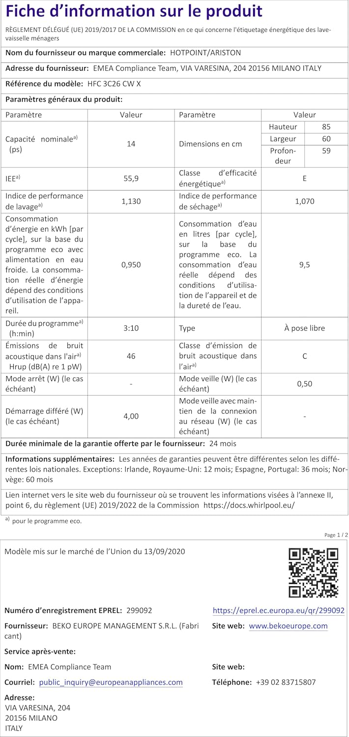 Hotpoint - lave-vaisselle série 3 - 60cm - 14 couverts, 3e panier, inox - HFC3C26CWX