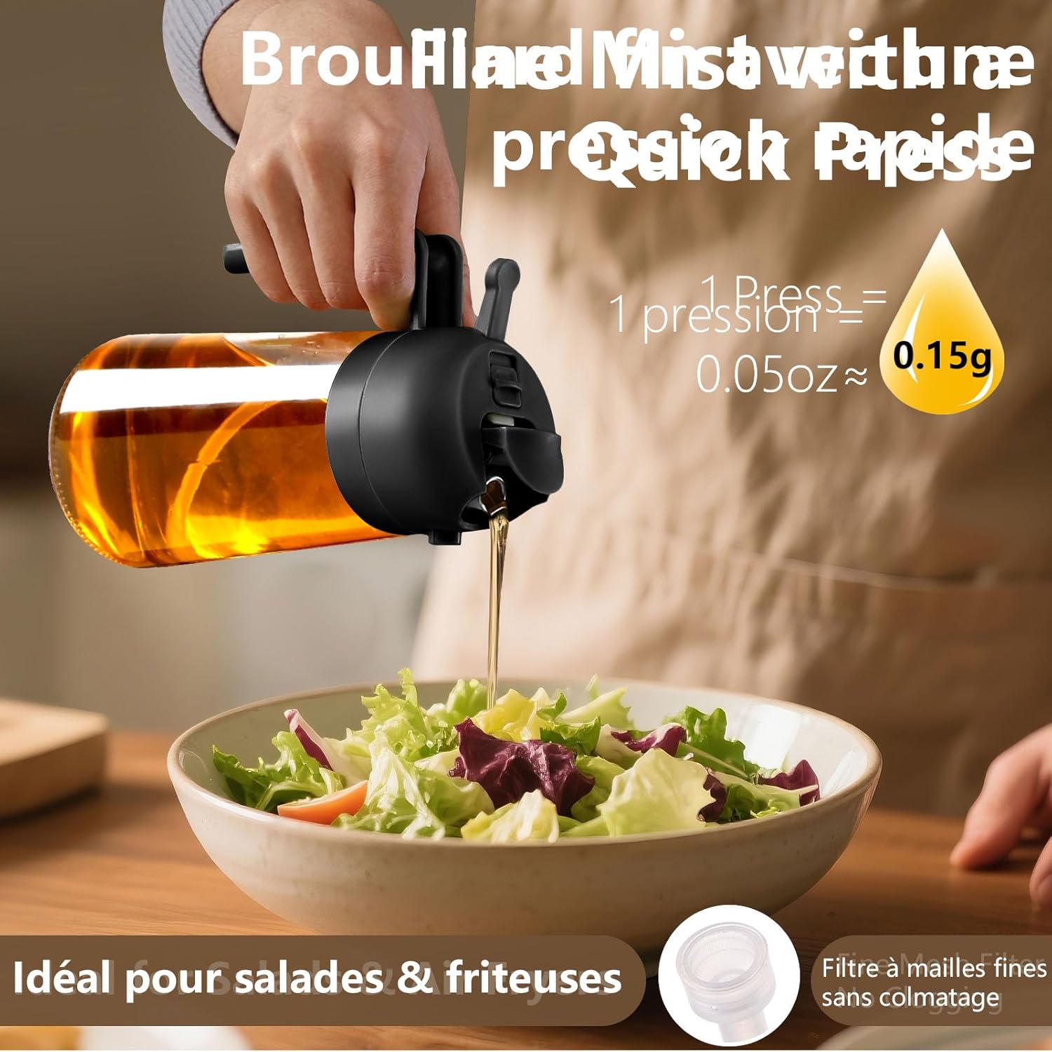 Spray d'huile - 470ml - distributeur polyvalent cuisine, air fryer, BBQ
