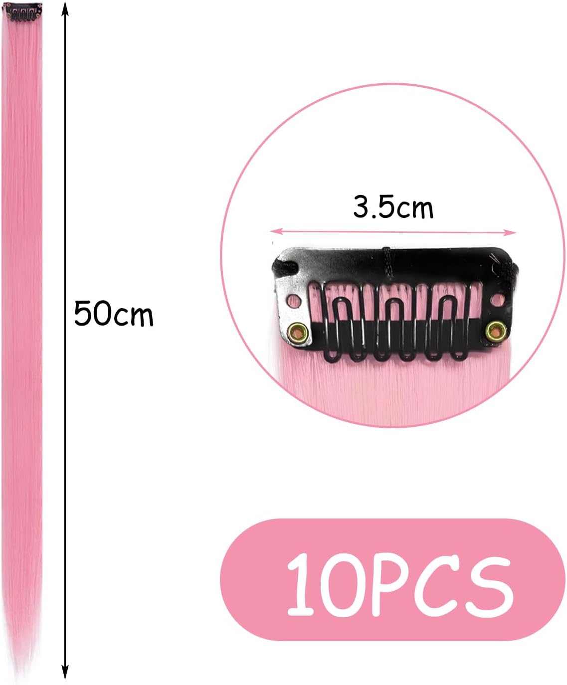 Extensions cheveux - 22 pouces - mèches colorées à clip, rose, lot de 10