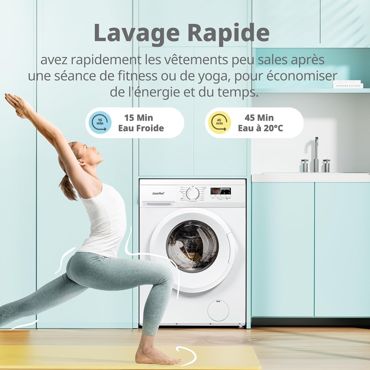 COMFEE' - Lave-linge frontal 8kg, classe A, moteur BLDC, 15 programmes, CFE12EW80/W-FR