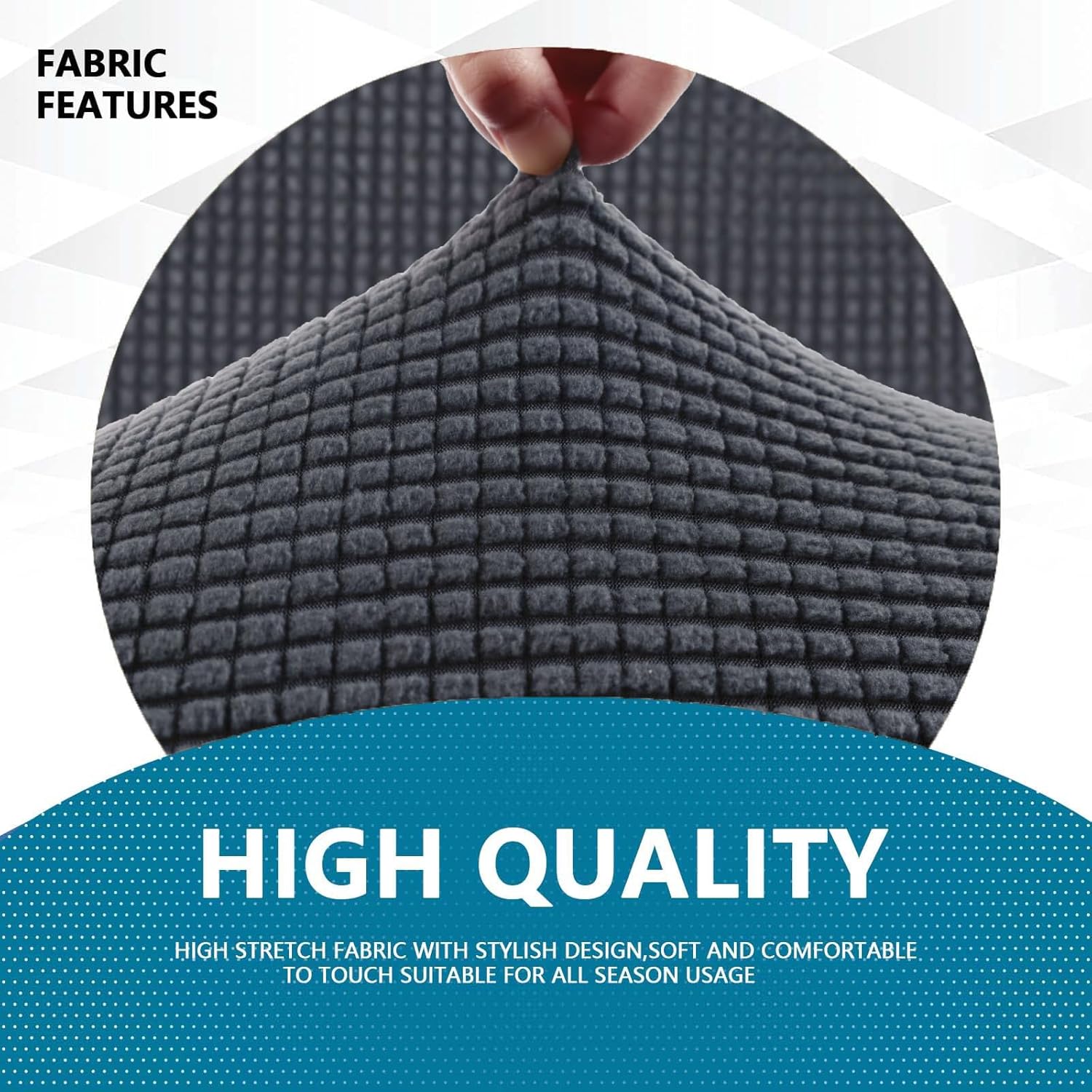 Housse canapé extensible 4 places, gris foncé, lavable, antidérapant