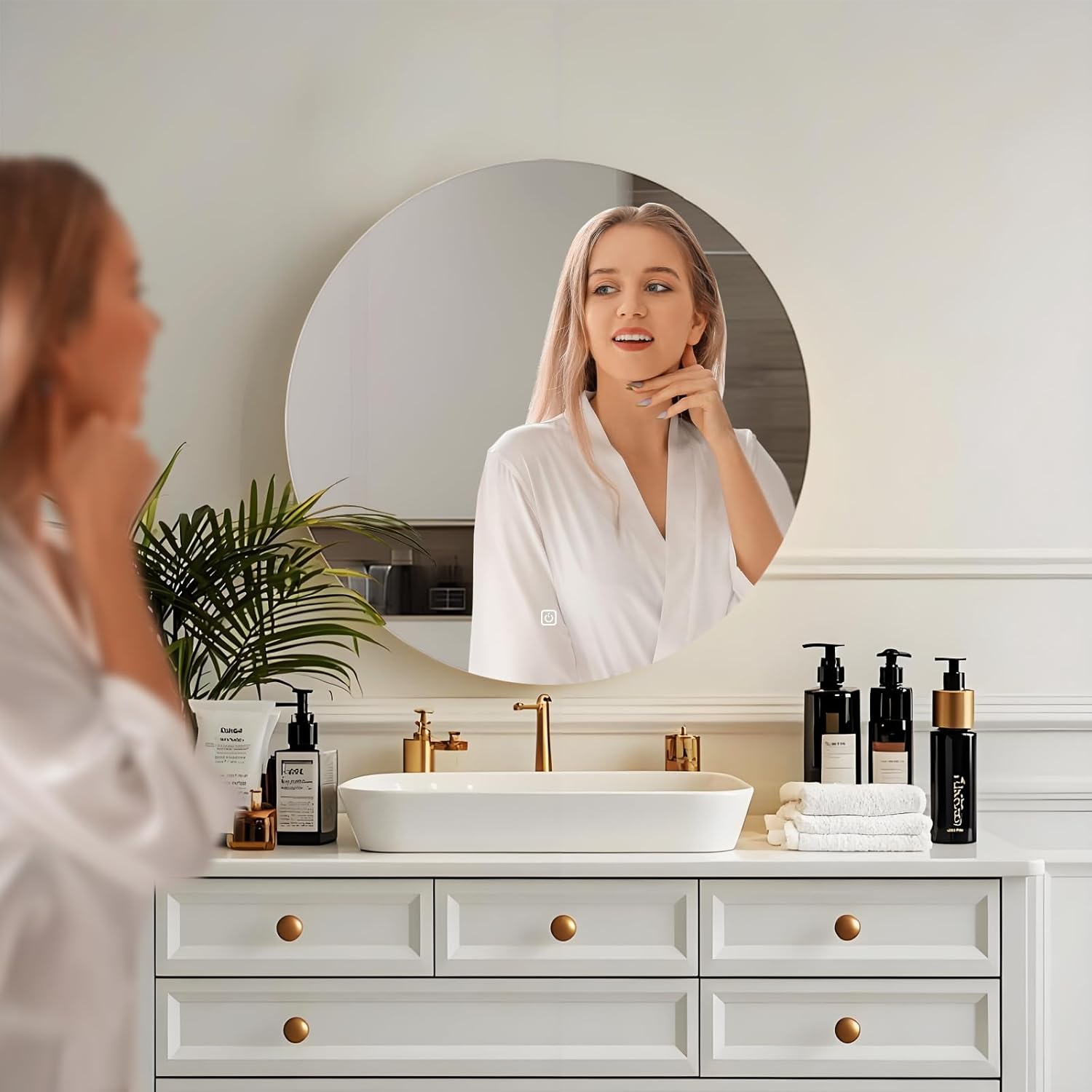 Miroir Salle de Bain - LED Rond 60cm - 3 couleurs, tactile, dimmable