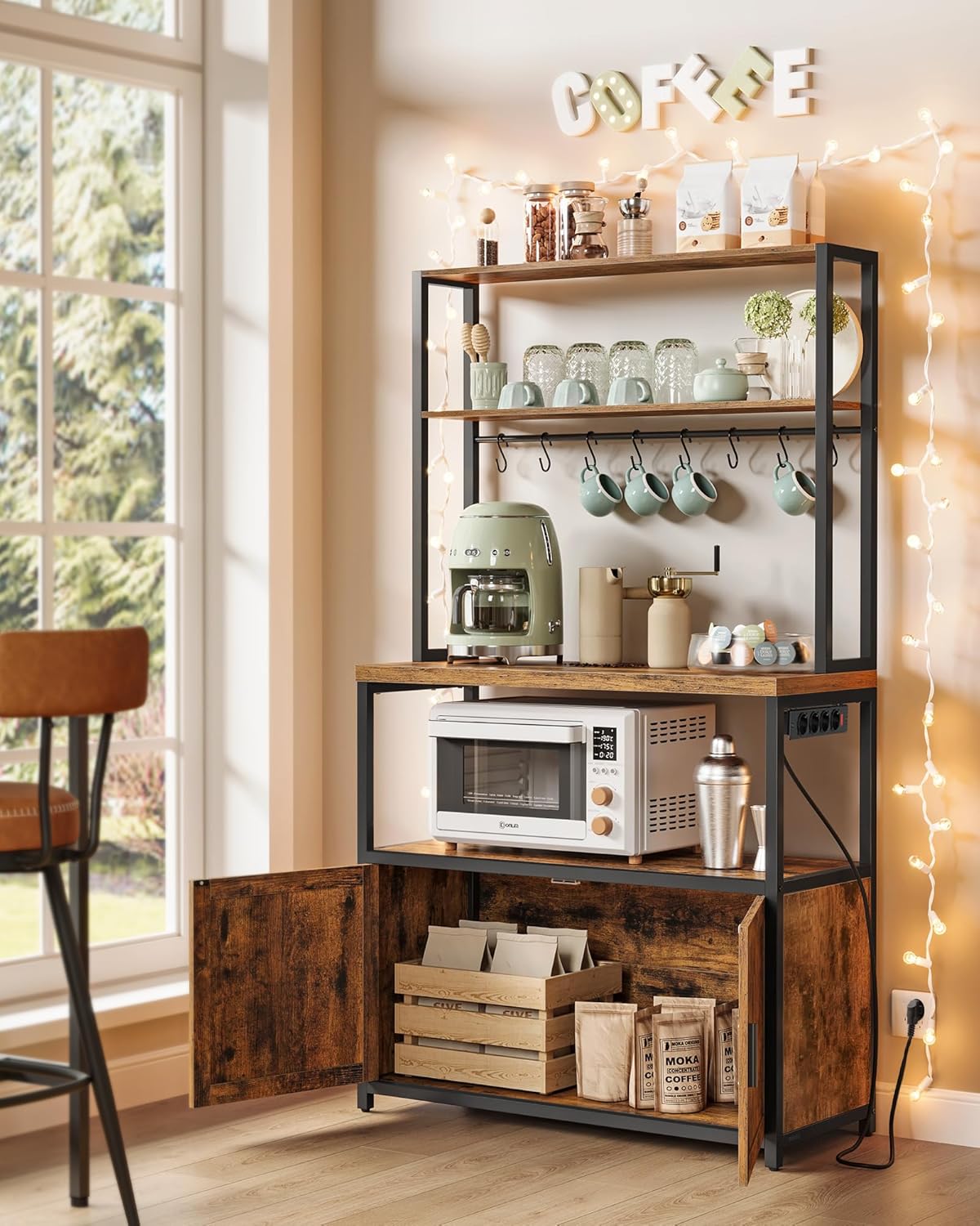 VASAGLE - étagère cuisine série KKS - 40x80x170 cm - plan de travail, multiprise, 8 crochets - KKS059KD02