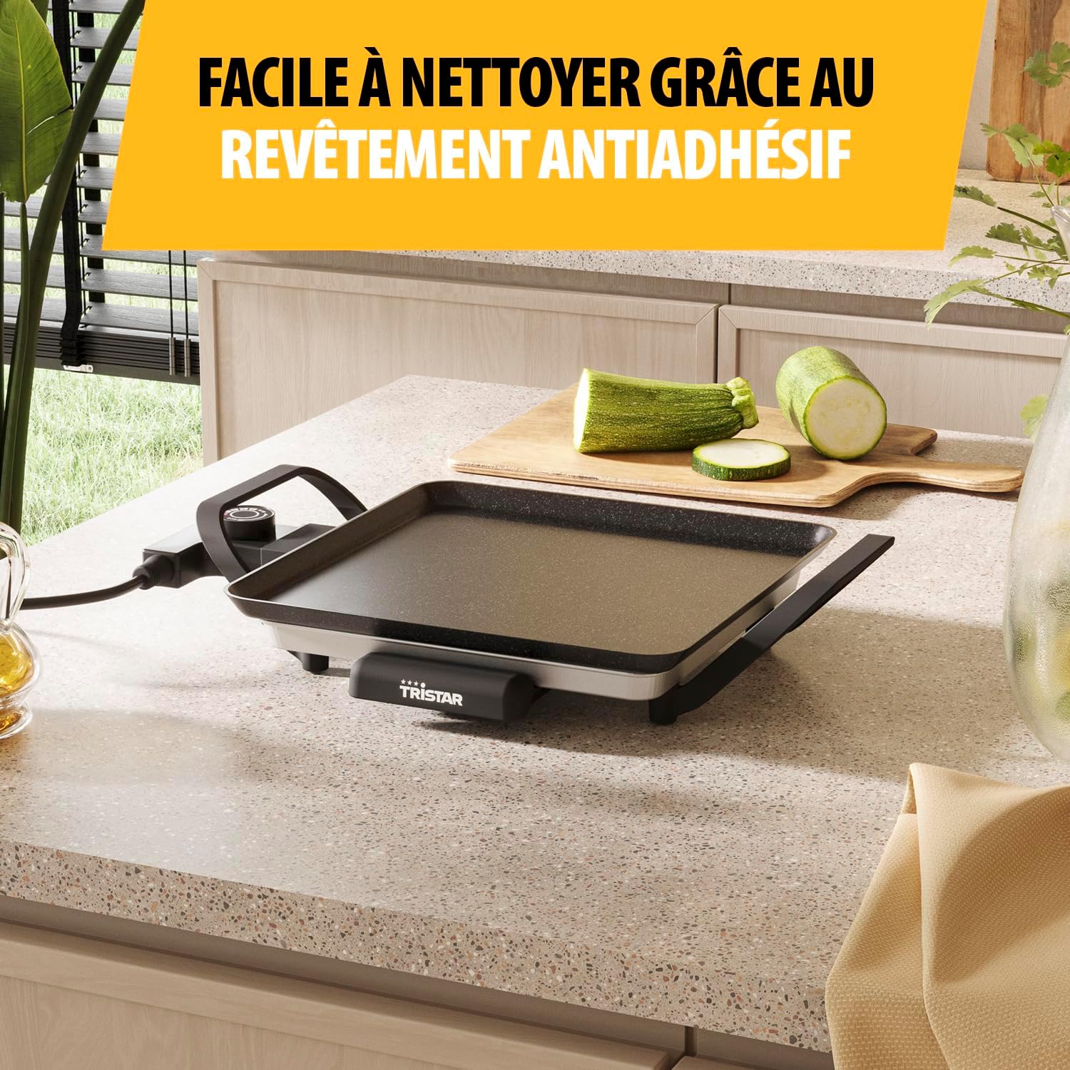 Tristar - Table Grill Slim M - 28x28 cm - Thermostat réglable, antiadhésif, bac amovible - BP-2666