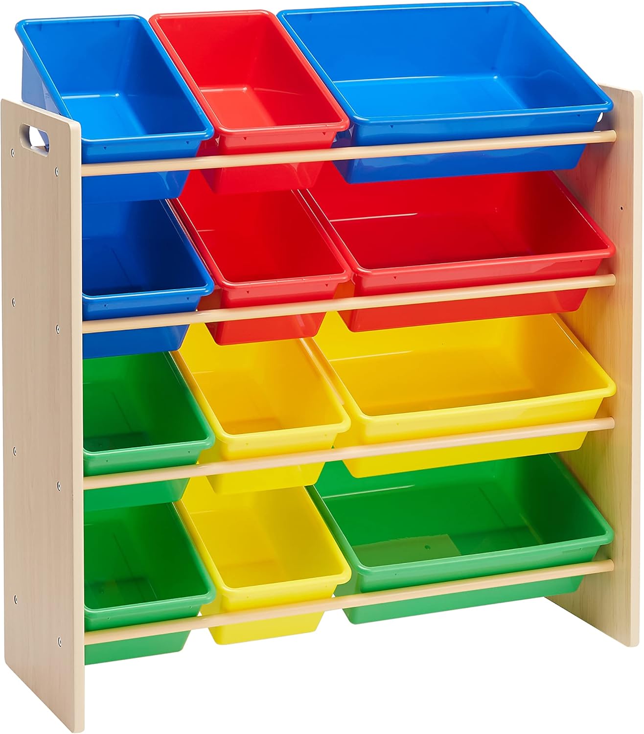 maxxi-dealz Basics - rangement jouets bois, 12 bacs colorés, 33.6x31.1x10.9in